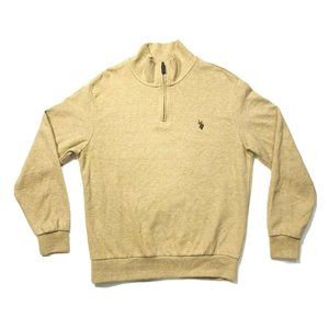 U.S. Polo Assn Sweater Pullover 1/4 Zip Mock Neck Knit Cotton Blend Beige M NWOT